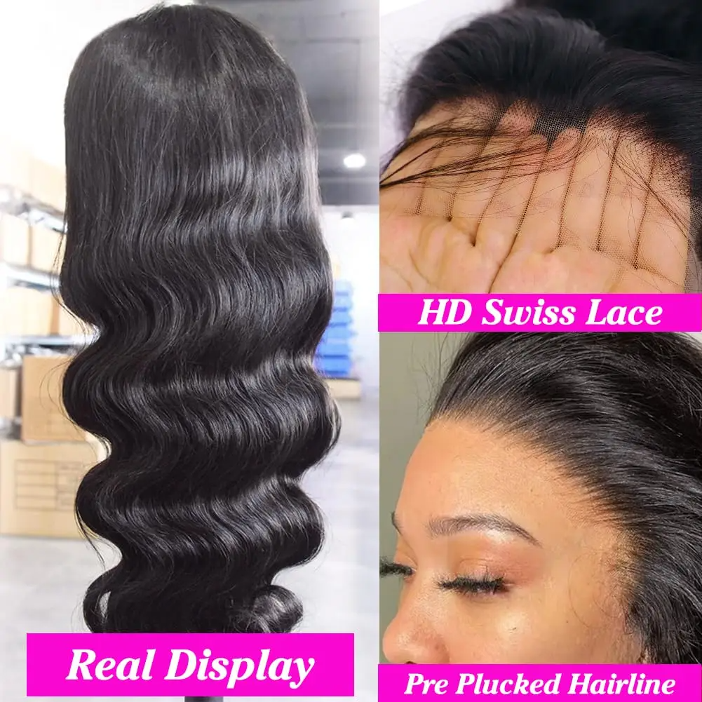 Perruque Body Wave avec lace front transparent 4x4 sans colle – Partie lace 13x6 en cheveux Remy pour femme