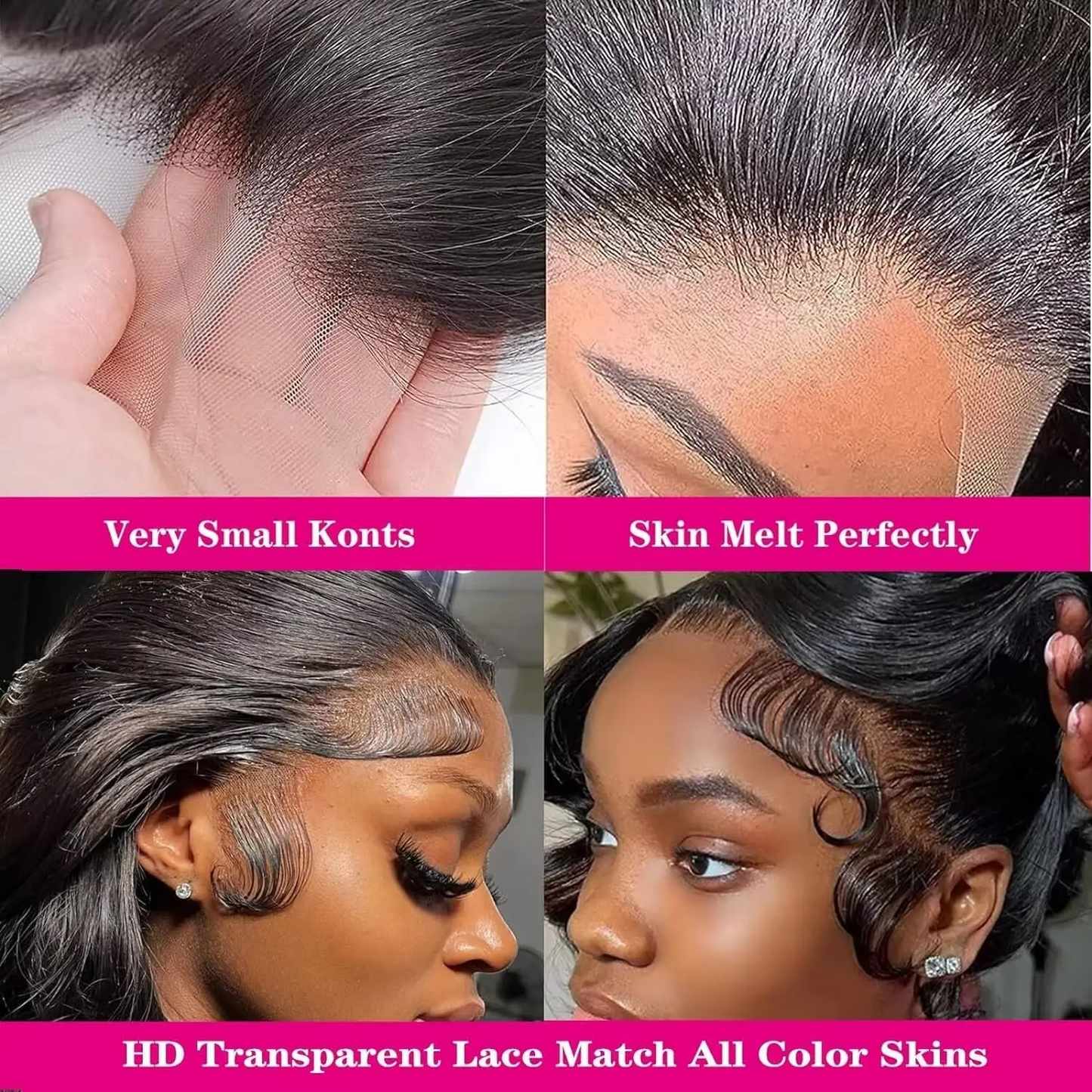 Perruque Body Wave avec lace front transparent 4x4 sans colle – Partie lace 13x6 en cheveux Remy pour femme