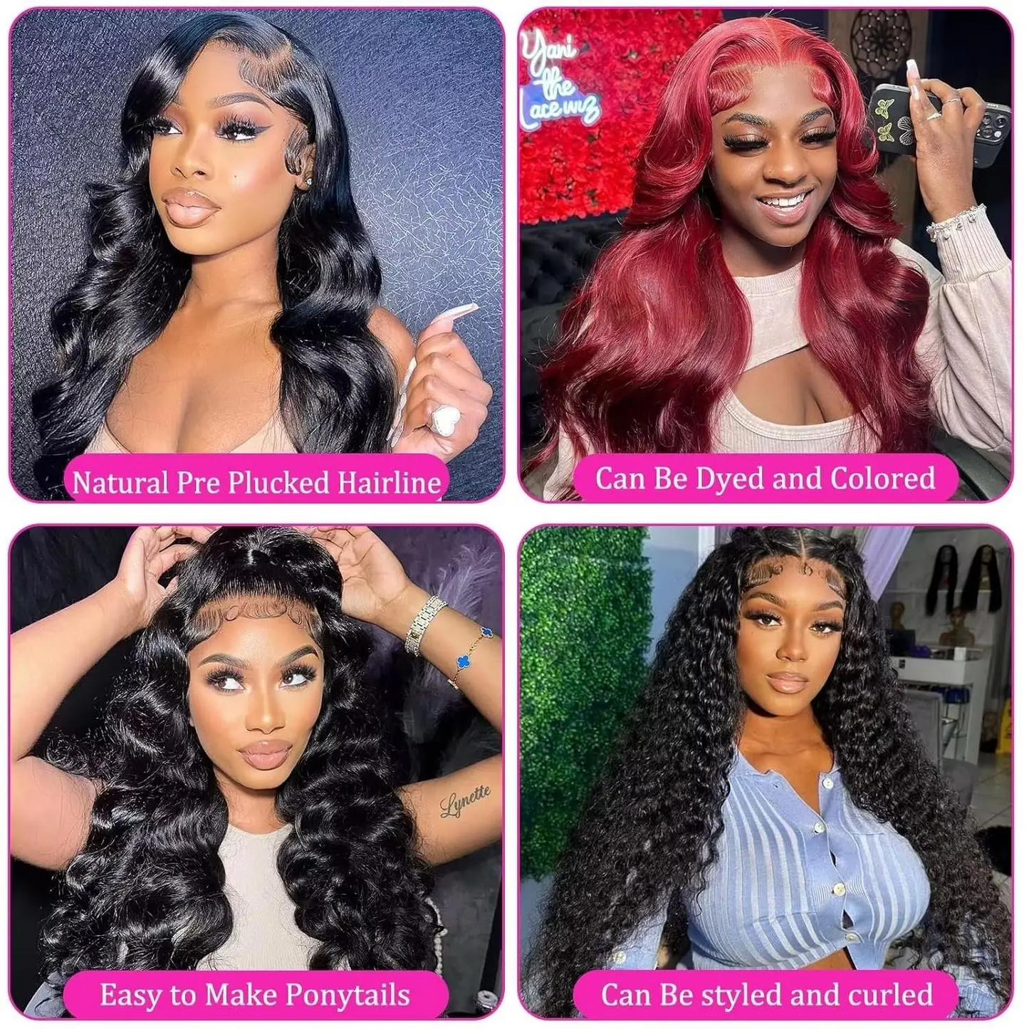 Perruque Body Wave avec lace front transparent 4x4 sans colle – Partie lace 13x6 en cheveux Remy pour femme