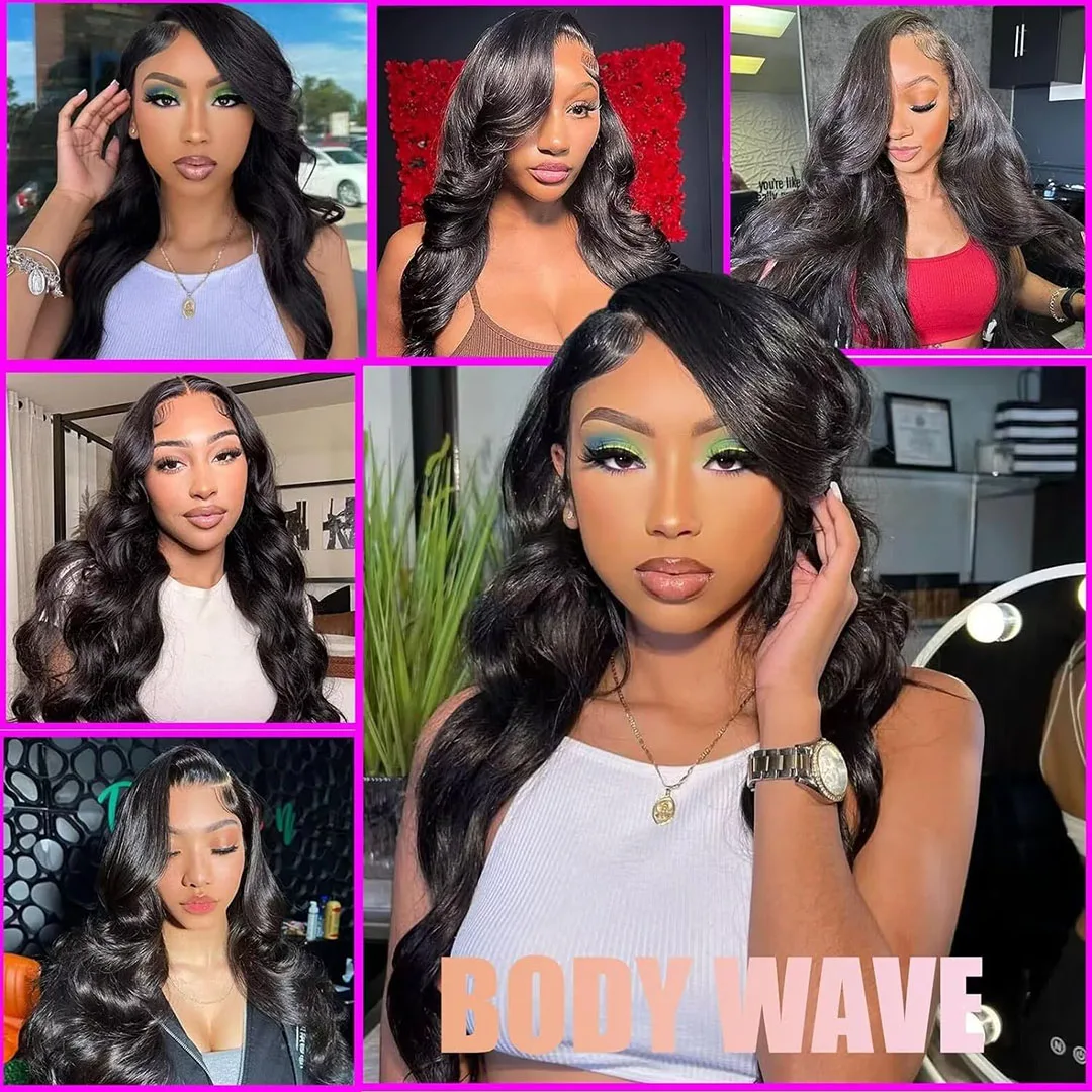 Perruque Body Wave avec lace front transparent 4x4 sans colle – Partie lace 13x6 en cheveux Remy pour femme